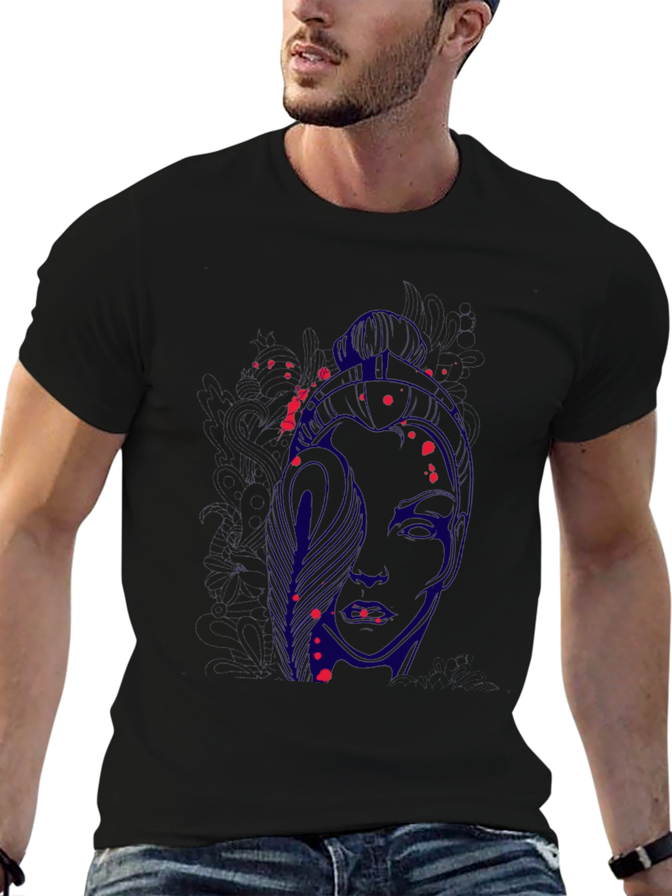 Abstract Face Graphic Black T-Shirt