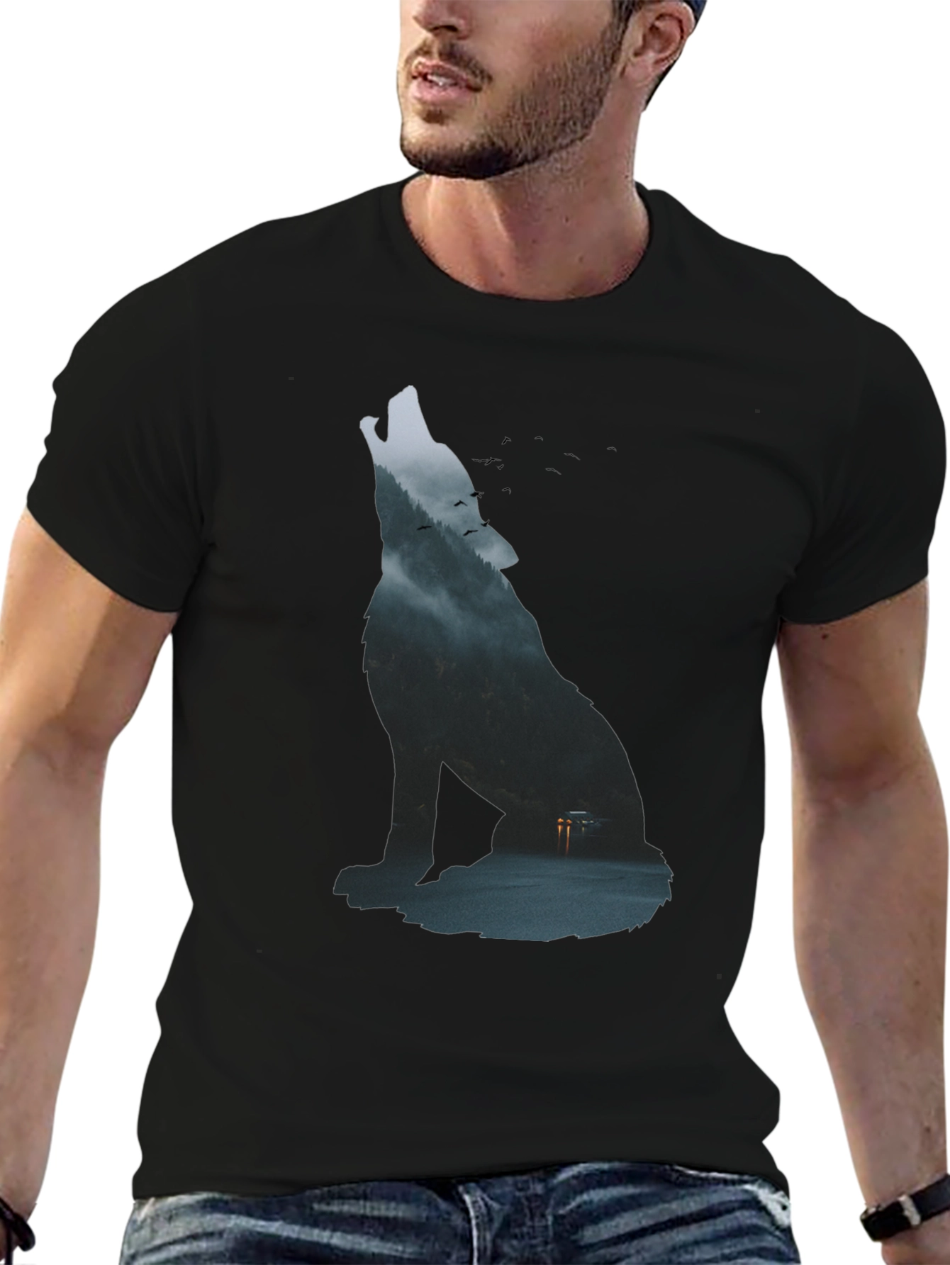 Wolf Silhouette Graphic Tee - Urban Style