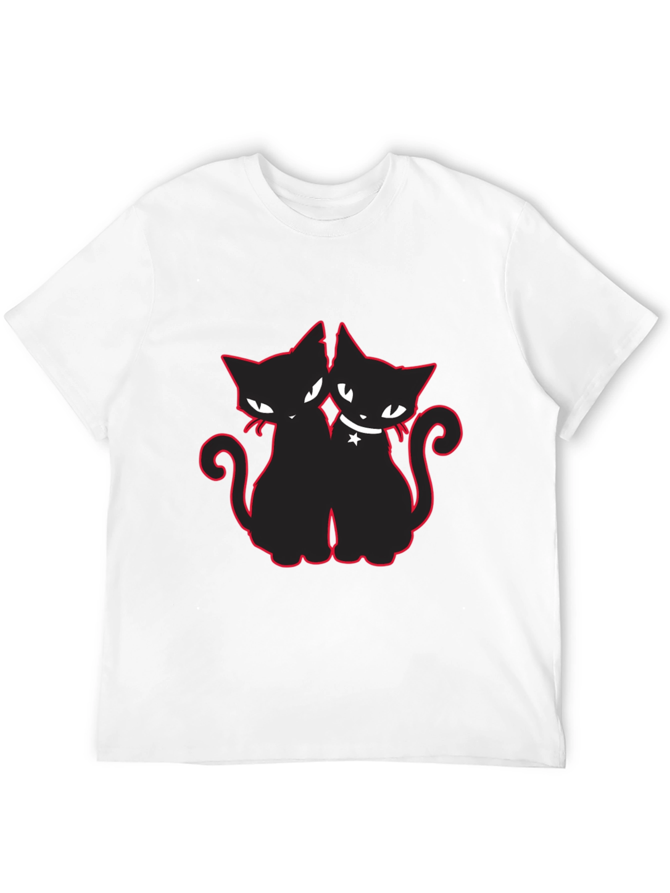 Two Cats T-Shirt Black with Red Outline