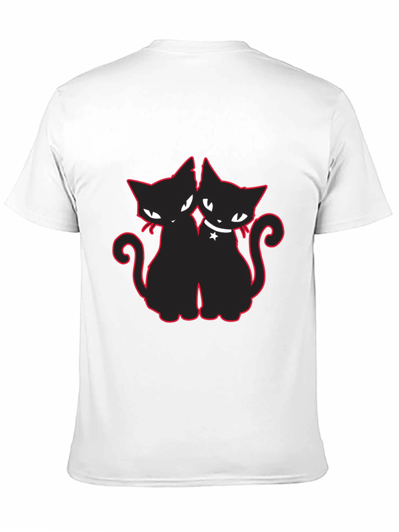 Two Cats T-Shirt Black with Red Outline