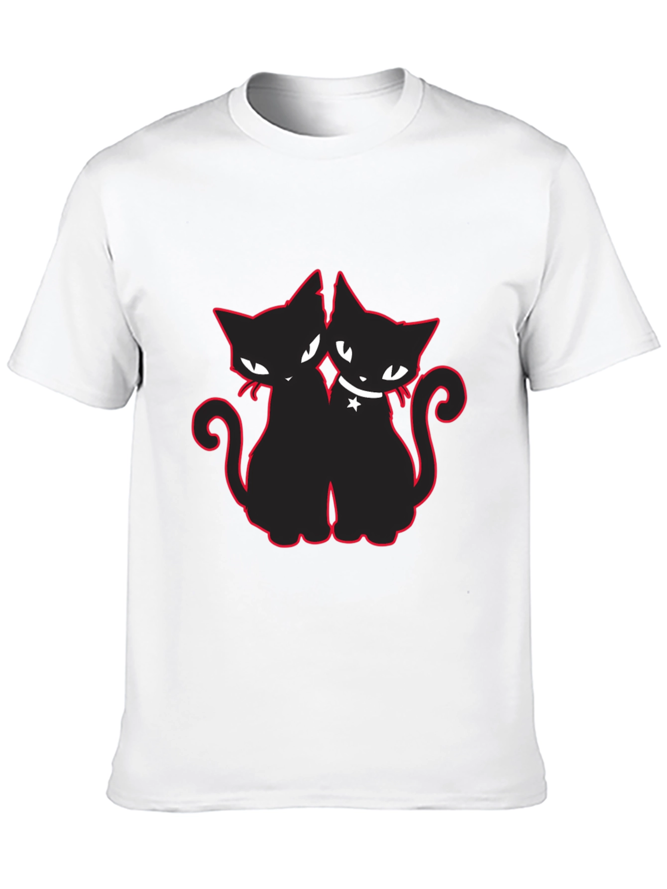 Two Cats T-Shirt Black with Red Outline