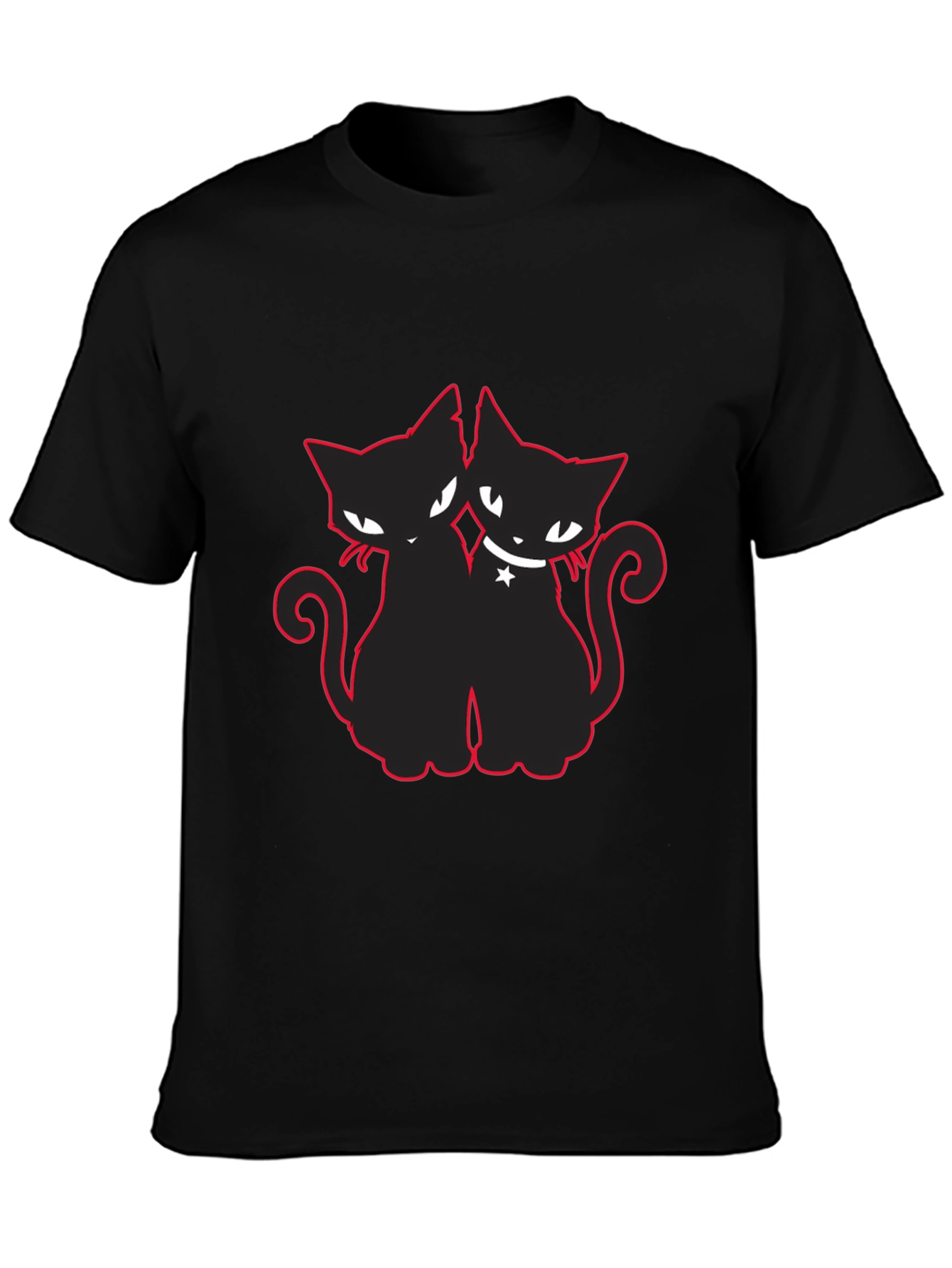 Two Cats T-Shirt Black with Red Outline