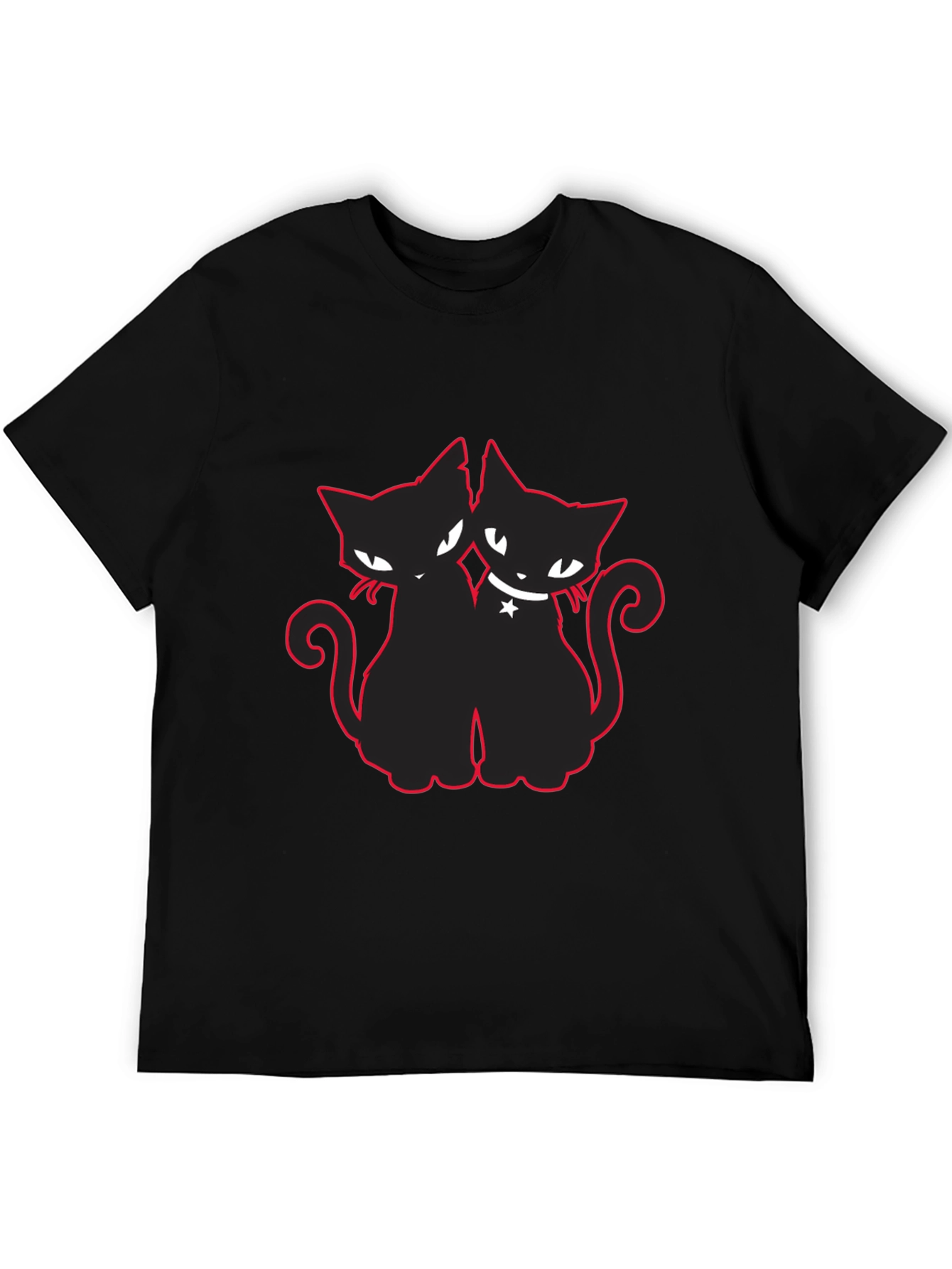 Two Cats T-Shirt Black with Red Outline