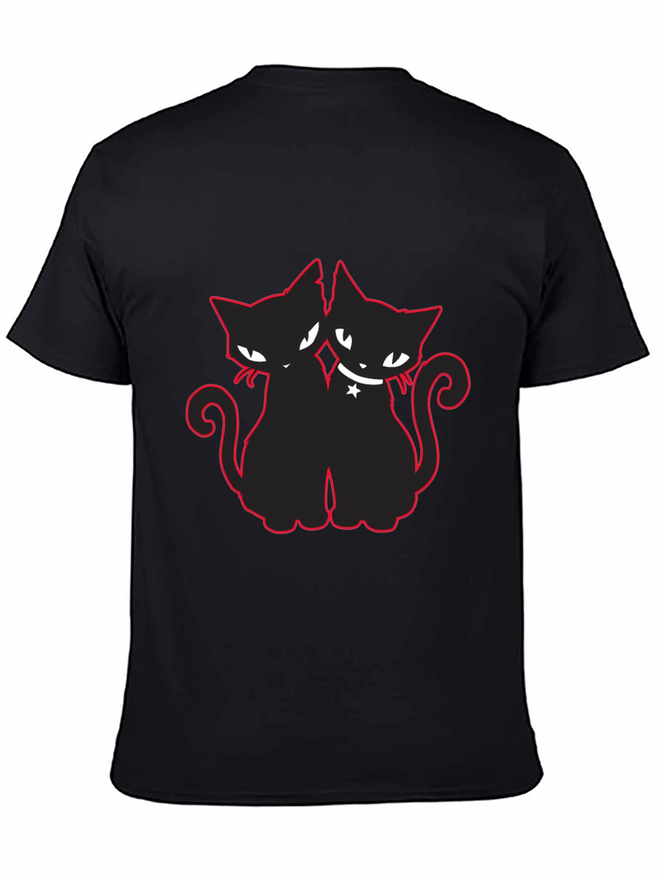 Two Cats T-Shirt Black with Red Outline