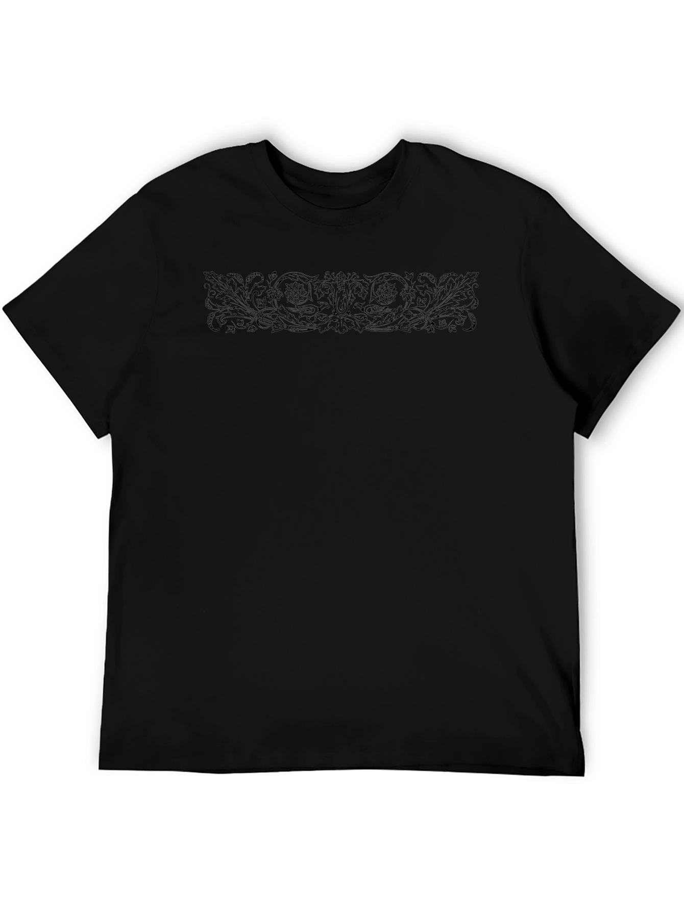 Black T-Shirt with Floral Scroll Design