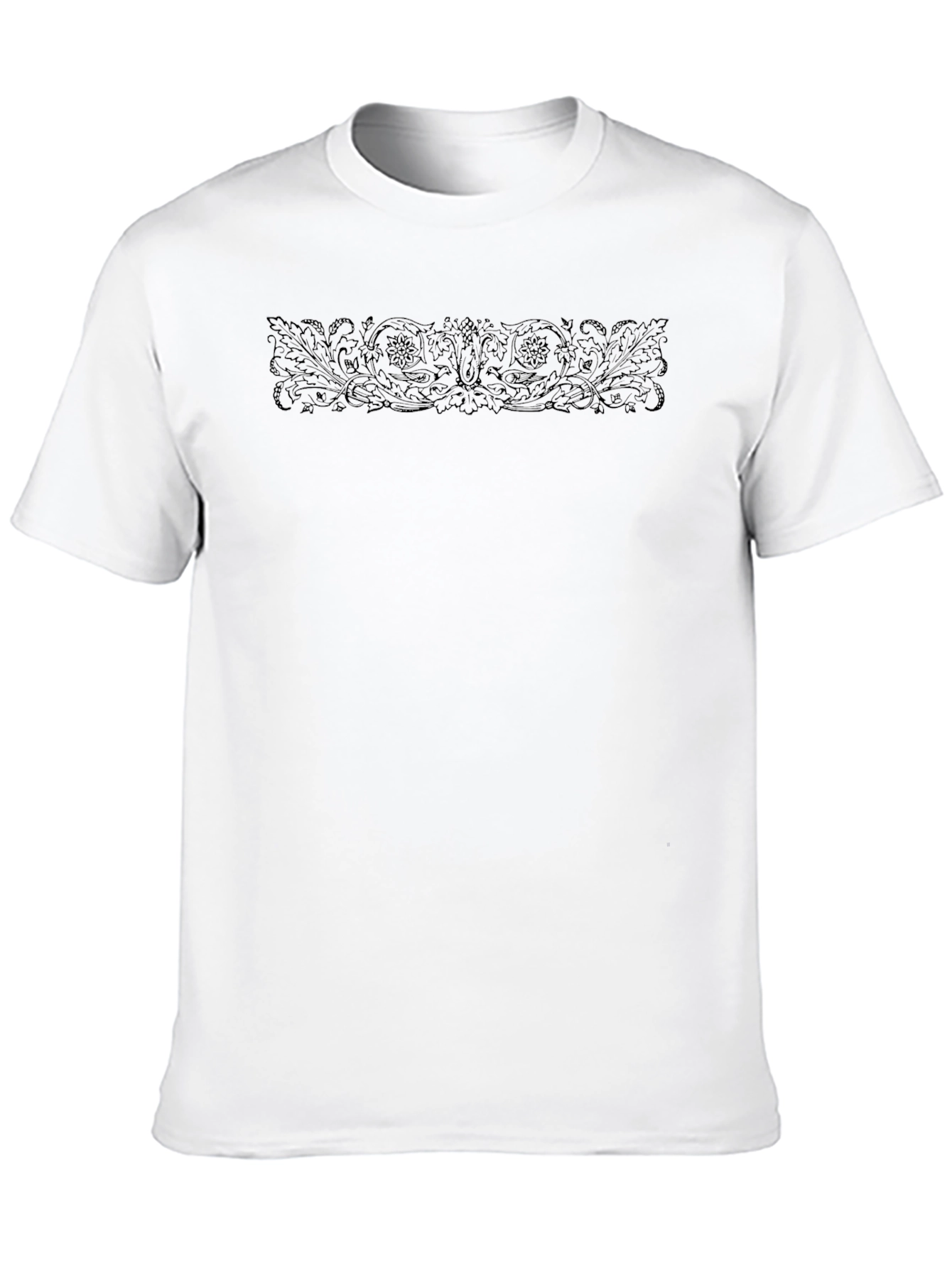 Black T-Shirt with Floral Scroll Design