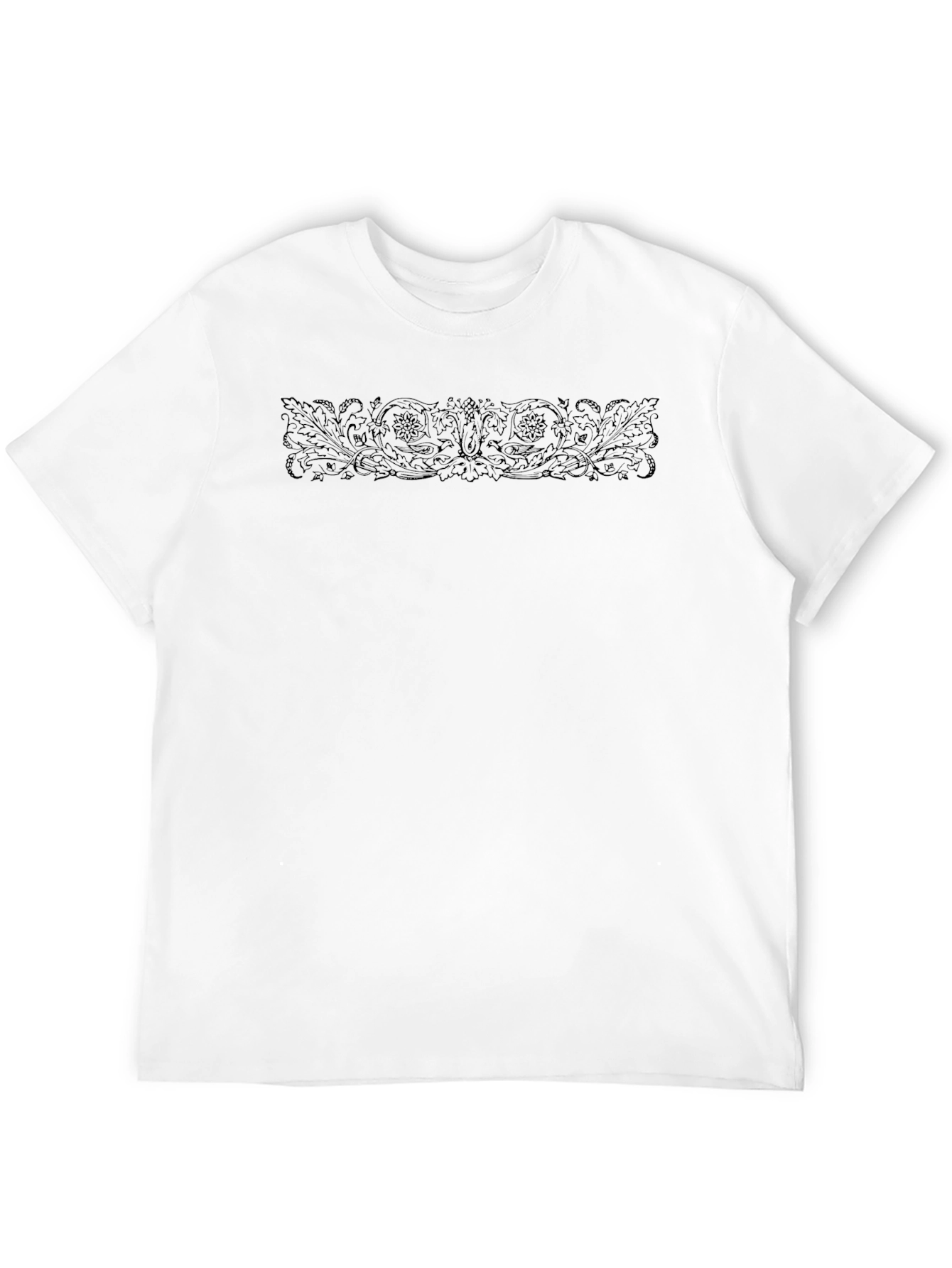 Black T-Shirt with Floral Scroll Design