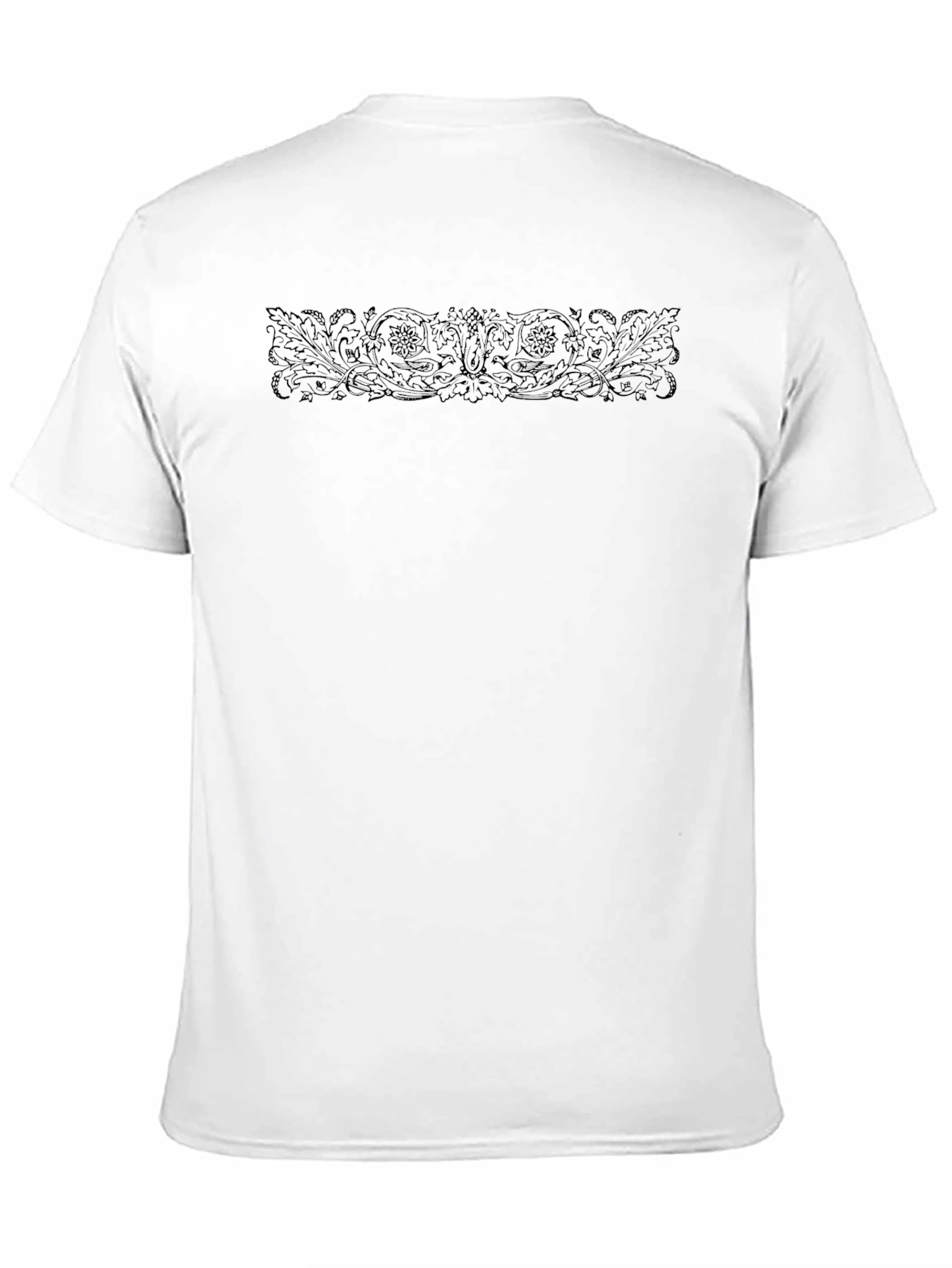 Black T-Shirt with Floral Scroll Design