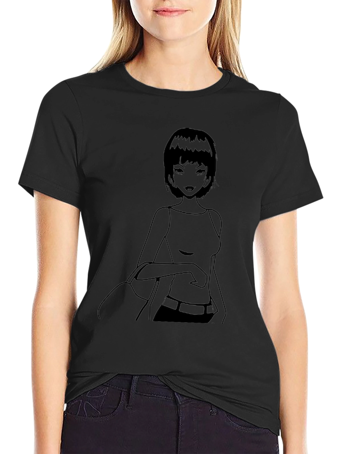 Anime Girl Graphic Black T-Shirt