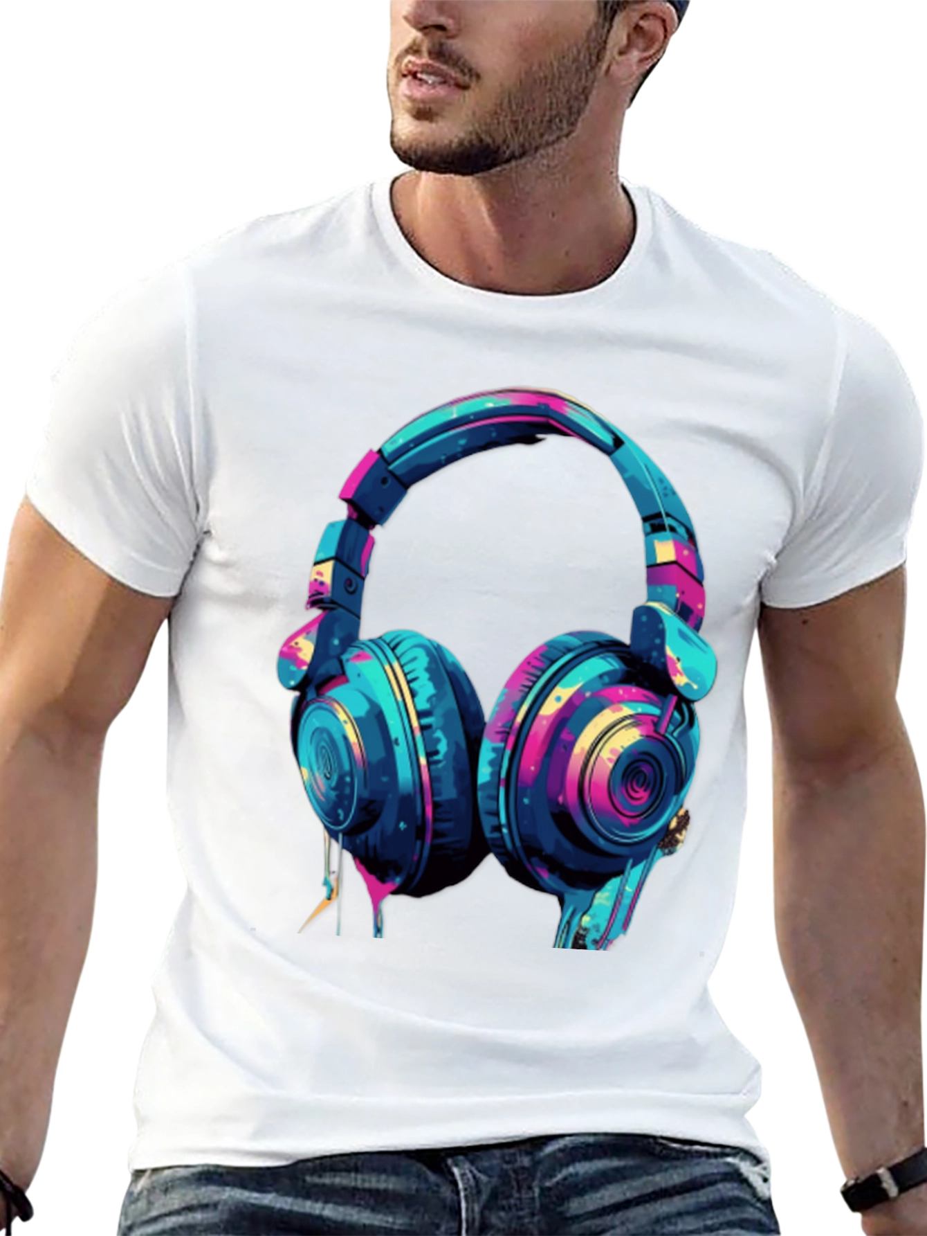 Vibrant Headphones Graphic T-Shirt