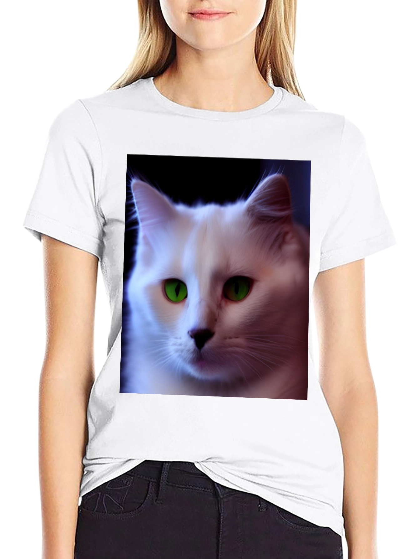 Black T-Shirt with White Cat Graphic