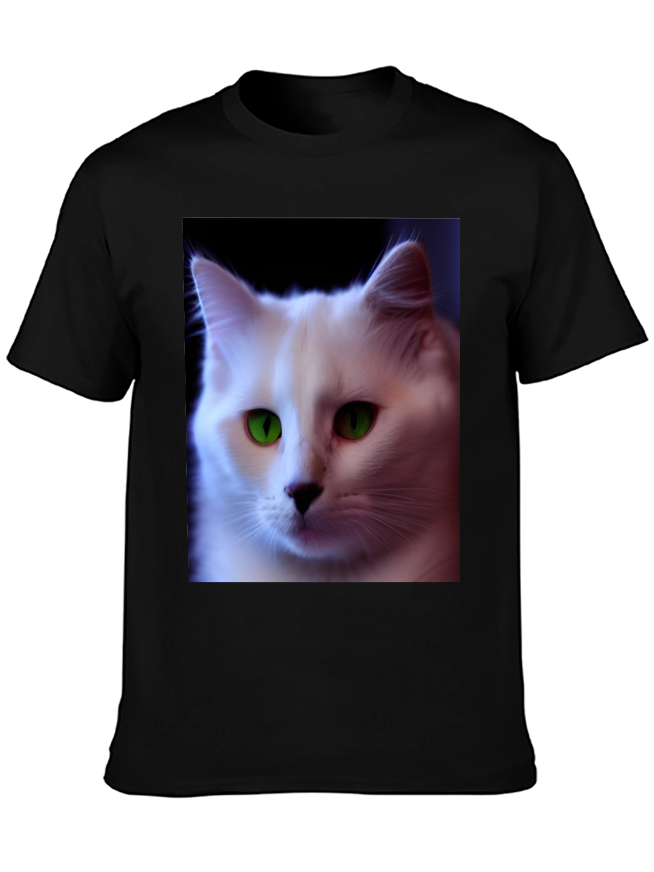 Black T-Shirt with White Cat Graphic