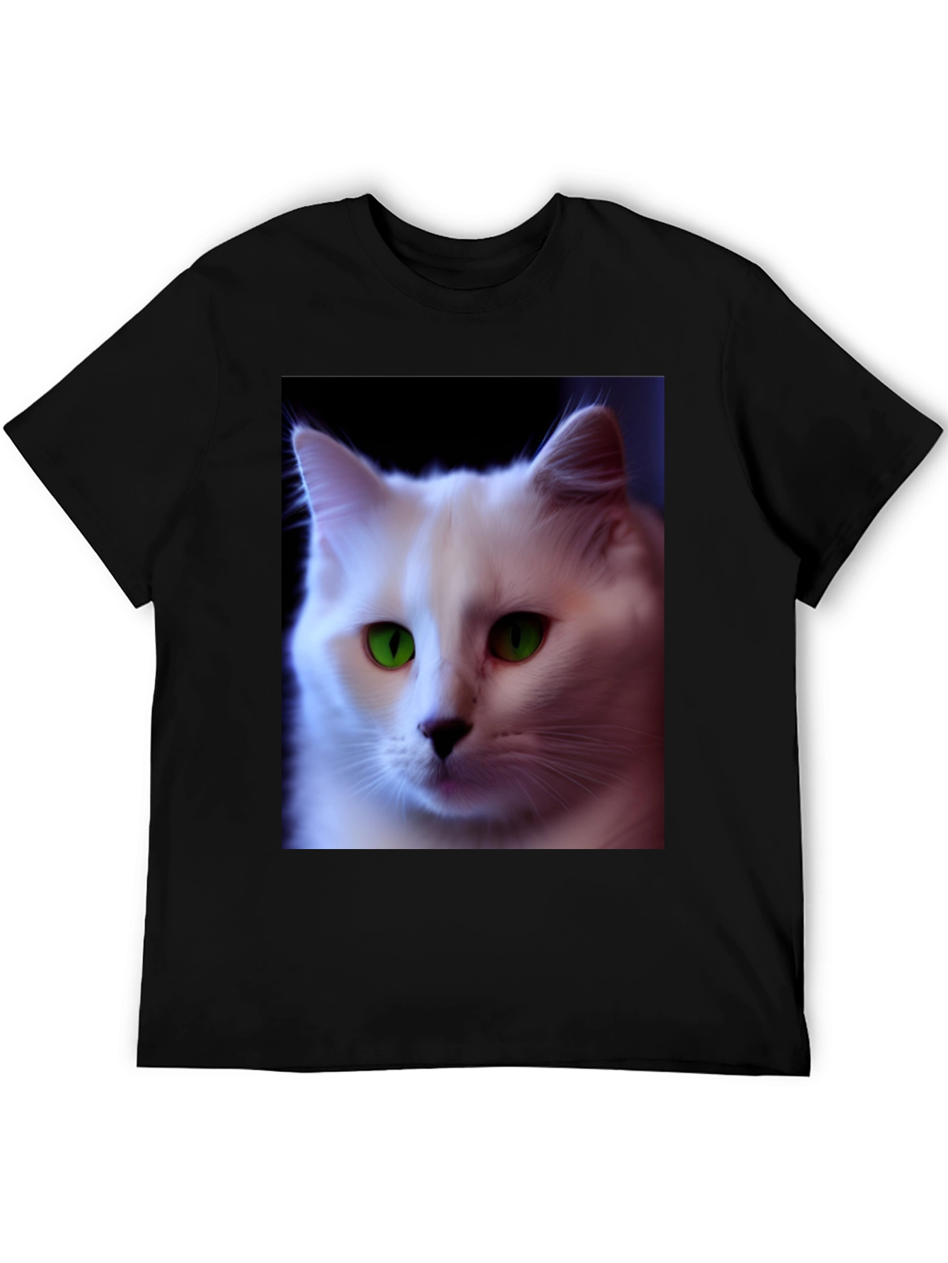 Black T-Shirt with White Cat Graphic