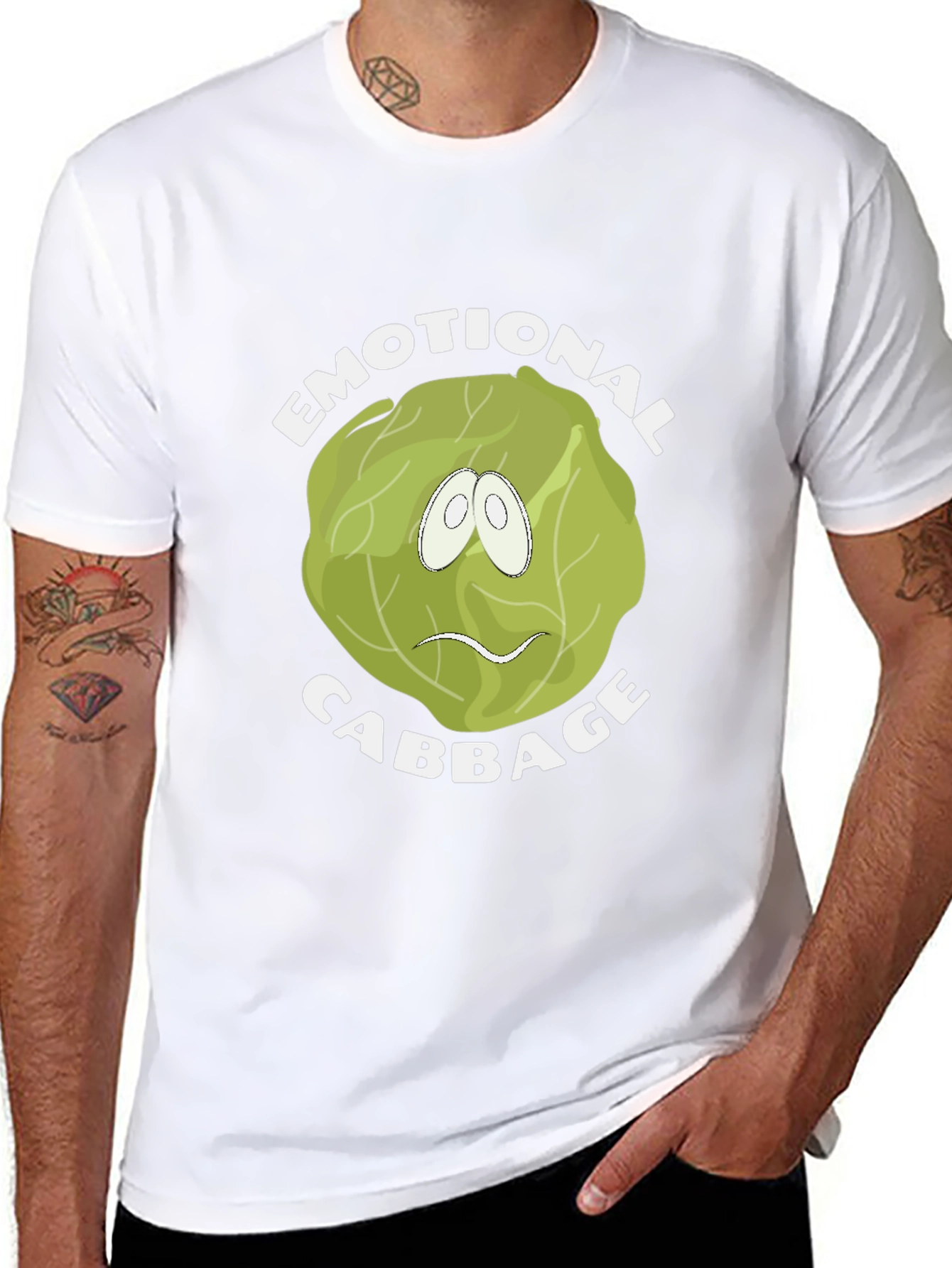 Emotional Cabbage Graphic Tee - Funny Food Pun Shirt
