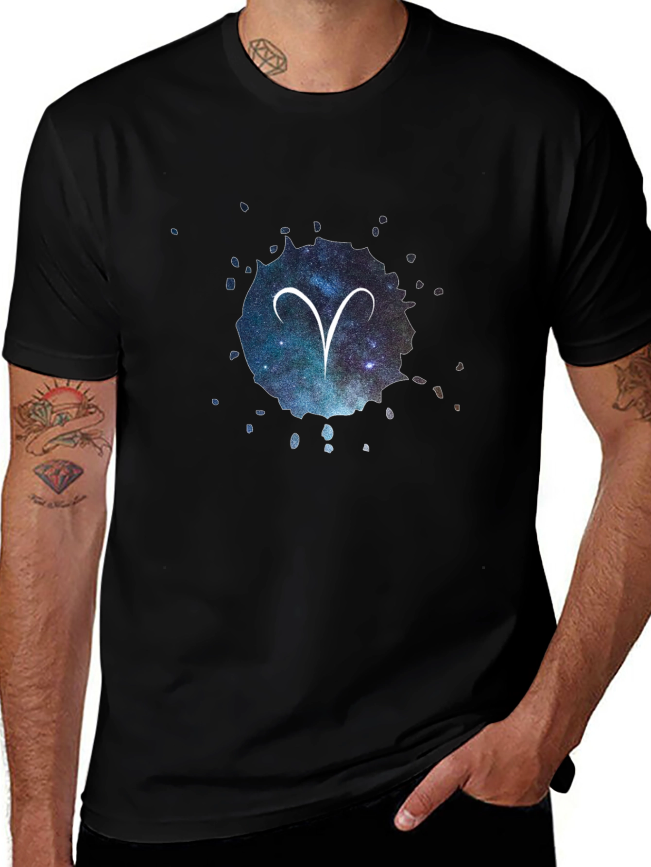 Aries Zodiac Constellation Graphic Tee - Black Cotton